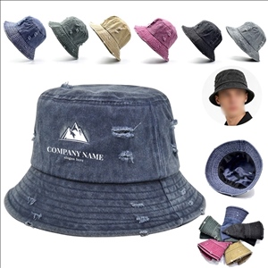 Washed Denim Bucket Ripped Sun Hat